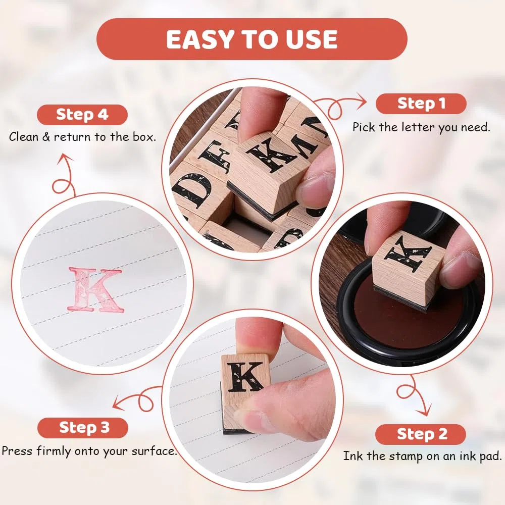 Set Timbri Lettere e Simboli Alfabeto, 28 Timbri a Forma di Lettere in Legno e Gomma con 26 A-Z e 2 Simboli Lettere Timbri Set Vintage Timbro in Legno per Scrapbooking, Fai-da-Te, Cartoline