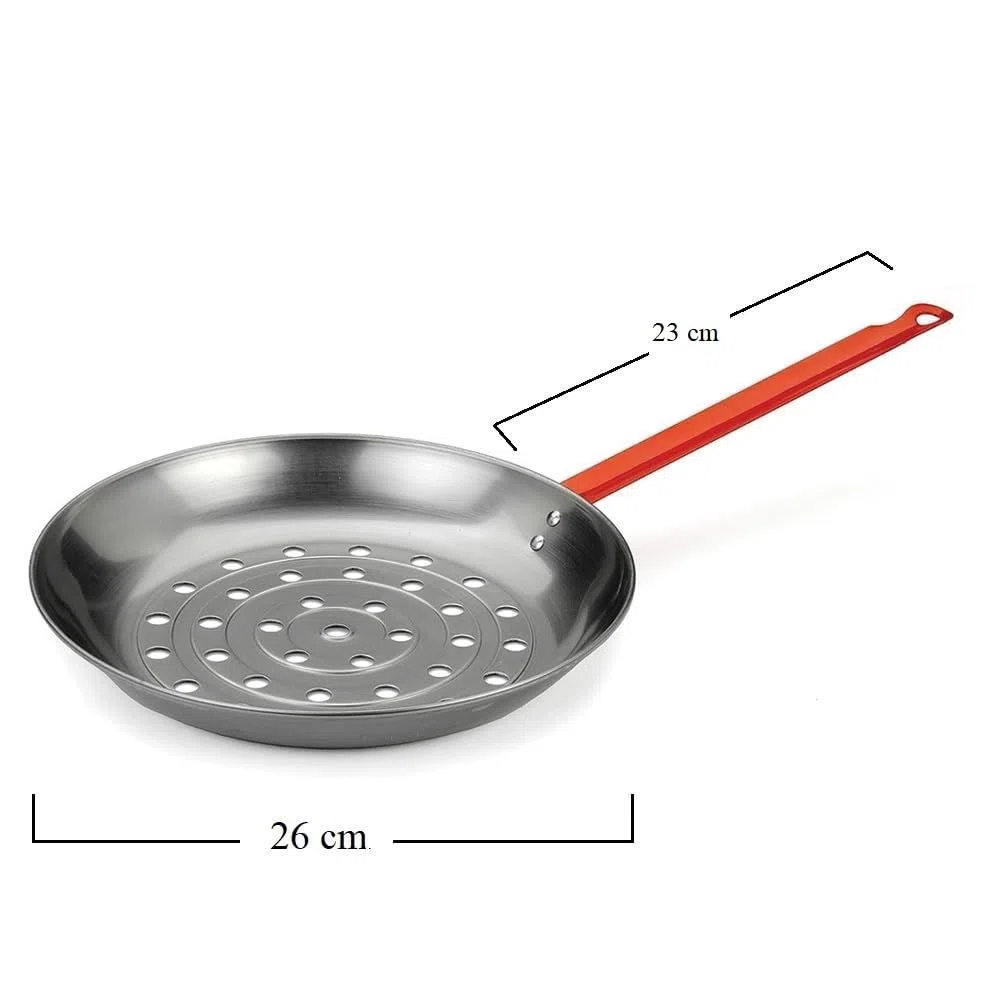 PALUPLUS Padella per Caldarroste, Diametro 26 cm, Salta Castagne con Manico Rosso Verniciato, Padella Forata Arrostacastagne -7262