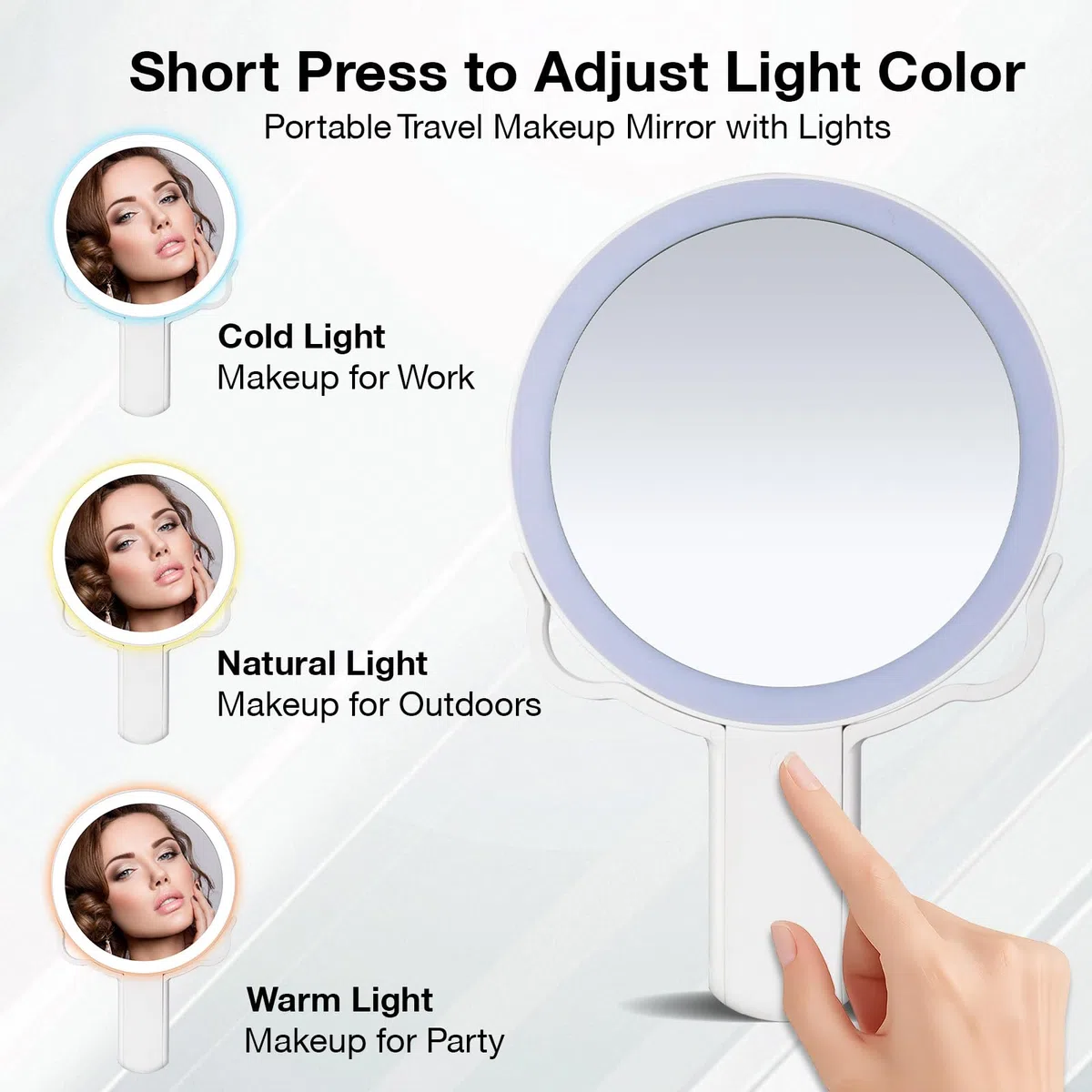 VINATO Specchio Make-up Pieghevole con Ingrandimento 10X e Luci LED, Specchio Doppia Faccia con 3 Modalità di Luce, Specchio Portatile per Casa, Bagno e Viaggi