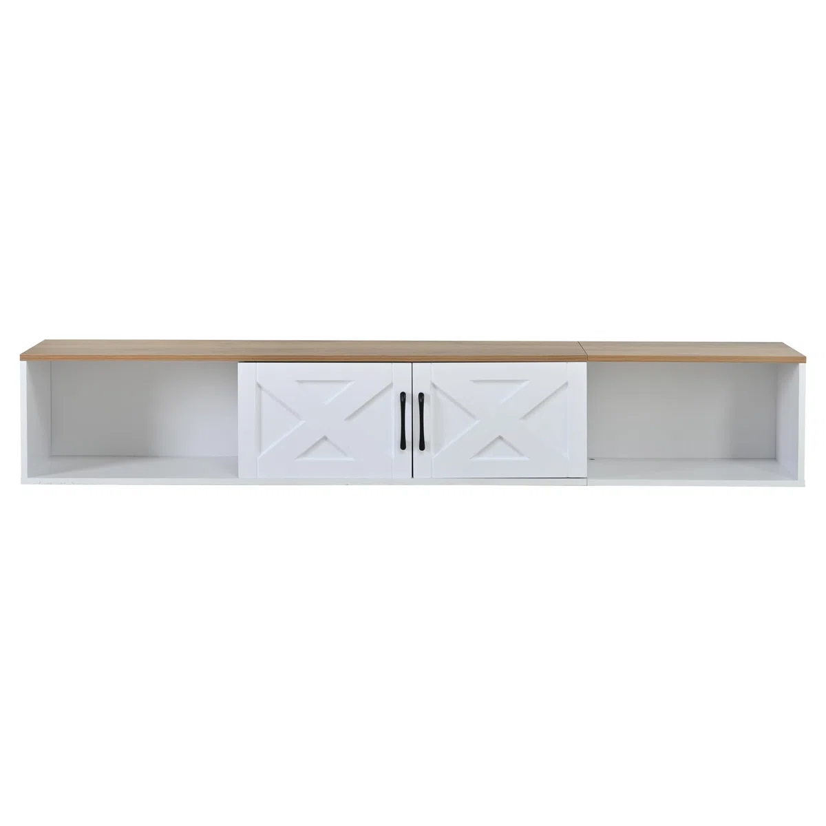 Set da parete per TV da 180 x 40 x 50 cm (set completo, 2 pezzi), supporto per TV + vetrina sospesa, set da parete multimediale, con 4 armadi e 1 cassetto, set per TV fino a 80", bianco