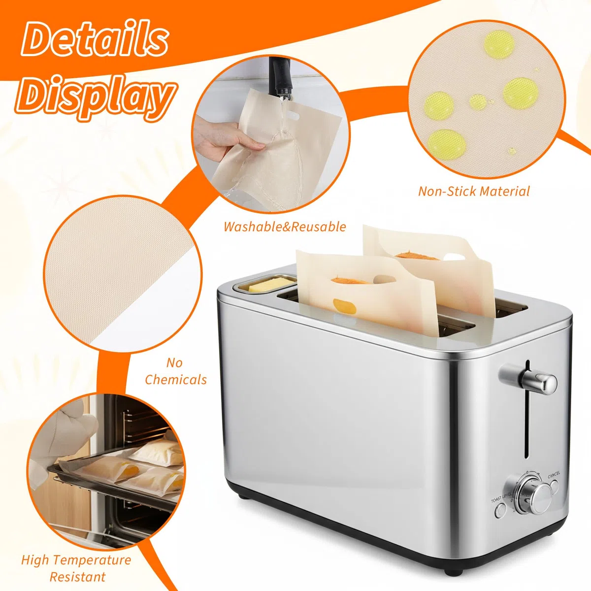 Nogeqi Confezione da 12 sacchetti riutilizzabili per tostapane, lavabili, antiaderenti, resistenti al calore, 3 misure, per tostapane di pollo, formaggio grigliato, tostapane, panini, snack