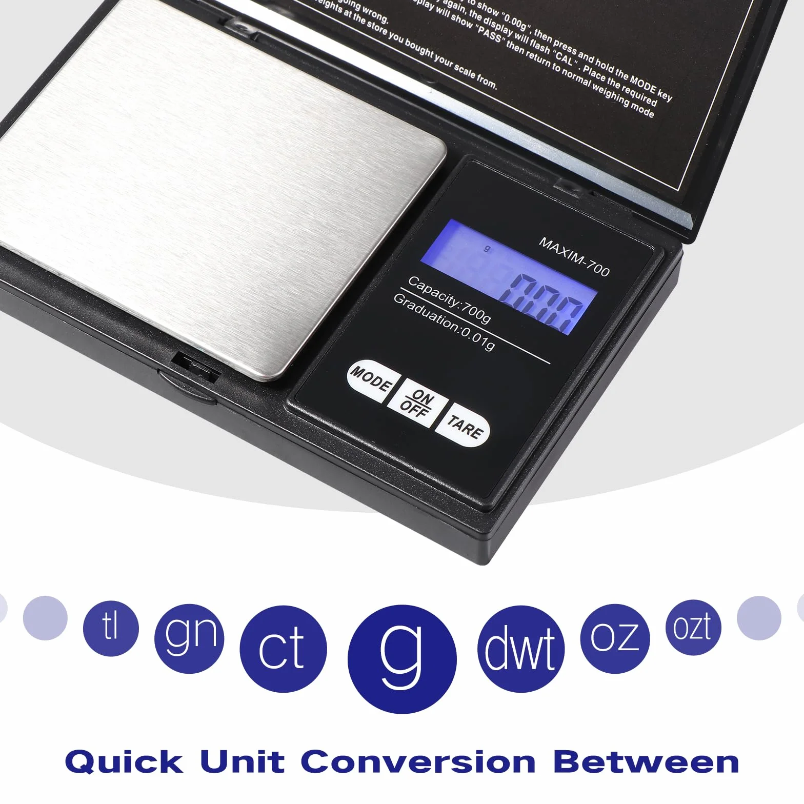 Vinabo Bilancia Precisione 700g/0.01g, Portatile Bilancino per Gioielli, Bilancia di Precisione 0.01g,Digital Pro Pocket, con Display LCD e 7 Unità, Funzione Tara, per Cucina Cucinare, Caffè, Farmaci