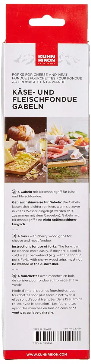 Kuhn Rikon 32099 - Forchette per fonduta di Formaggio/Carne, in Legno di ciliegio, 4 Pezzi