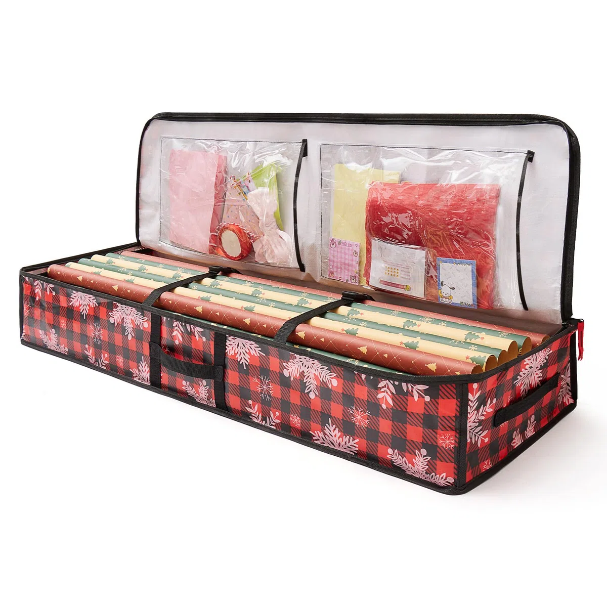 Organizzatore per Carta da Regalo, Porta Rotoli Carta Regalo di PE, Contenitore per Rotoli di Carta con Scomparti, per Nastri Regalo Fiocchi Accessori Decorativi, 105x35x16cm