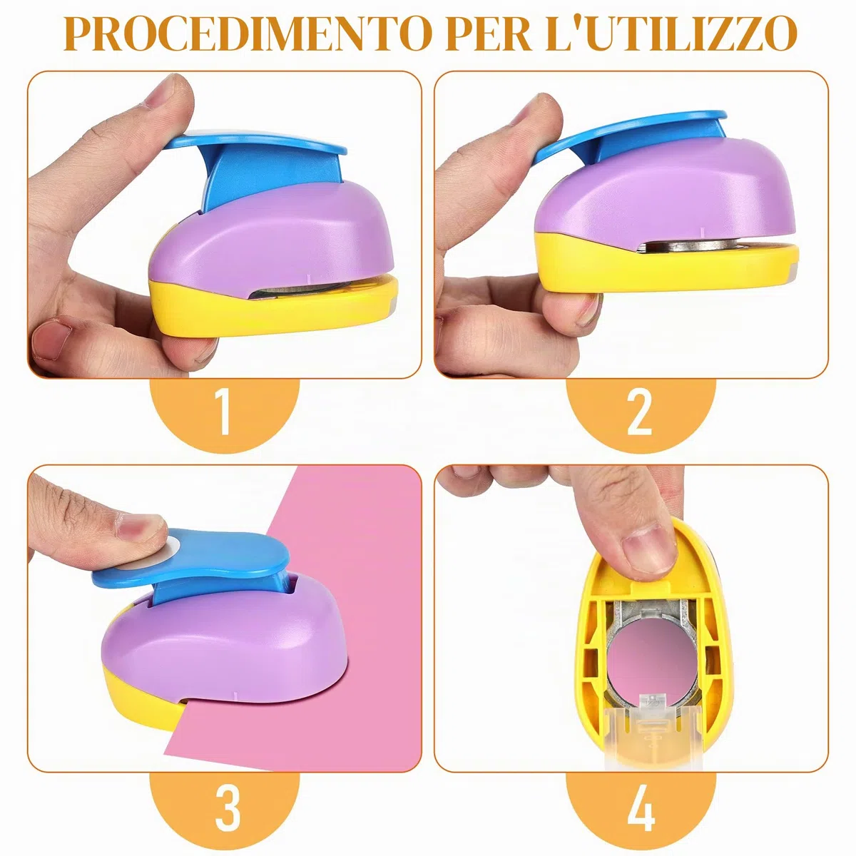 Perforatrici rotonde per bambini, 4 punzonatrici per fori, in carta, per cerchio, per fai da te, scrapbooking, album fotografici, etichette regalo (10 mm, 15 mm, 25 mm, 38 mm)