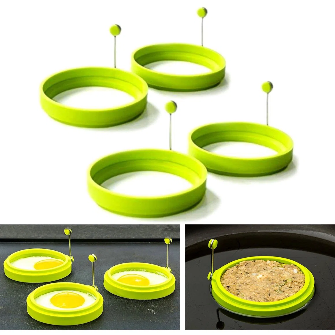 Stampo per Pancake Antiaderente,Confezione di 4 Anelli in Silicone per Uova