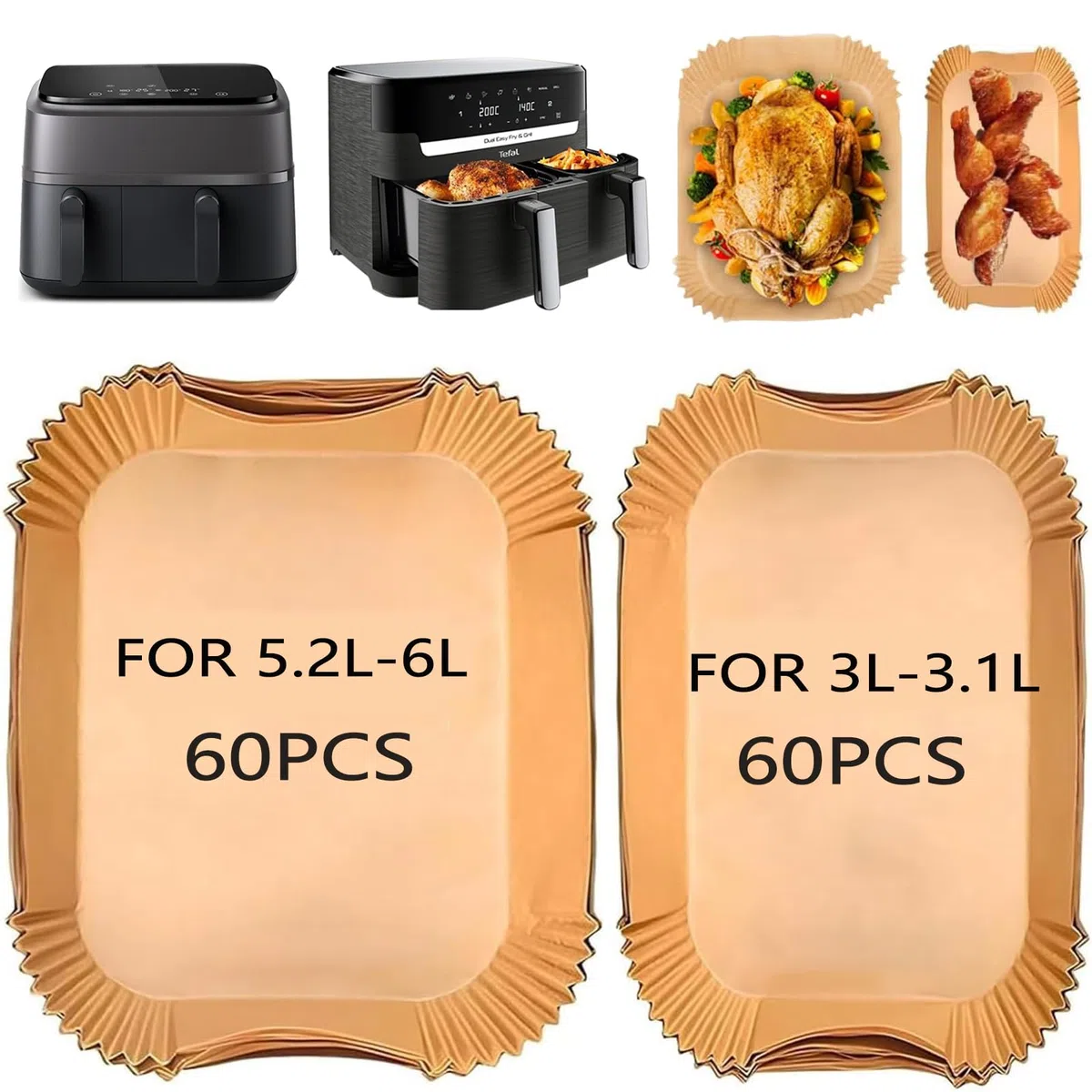 120 pz carta da forno per Philips Airfryer Dual Basket 3000 Series, friggitrice ad aria calda carta da forno per Tefal Easy Fry EY901810 EY905D 5,2/3,1 L, Cecotec 5,5/3,5L, Moulinex 8,3 L