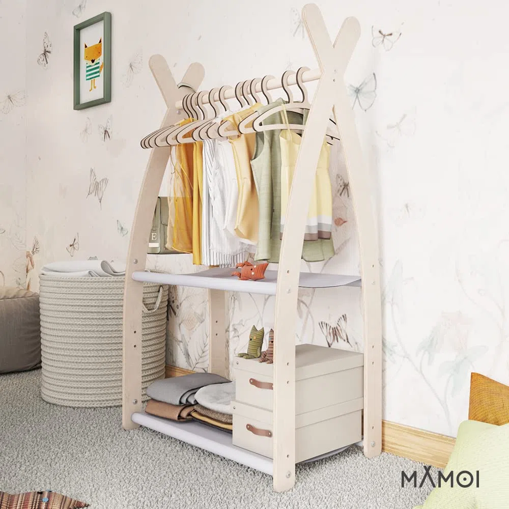 MAMOI® Armadio per Bambini in Legno 95x106x32cm / 53x95x32cm | Appendiabiti bambini da terra | Porta abiti | Guarderoba bambini per la cameretta | Armadio | 100% ECO | Prodotto nell'UE