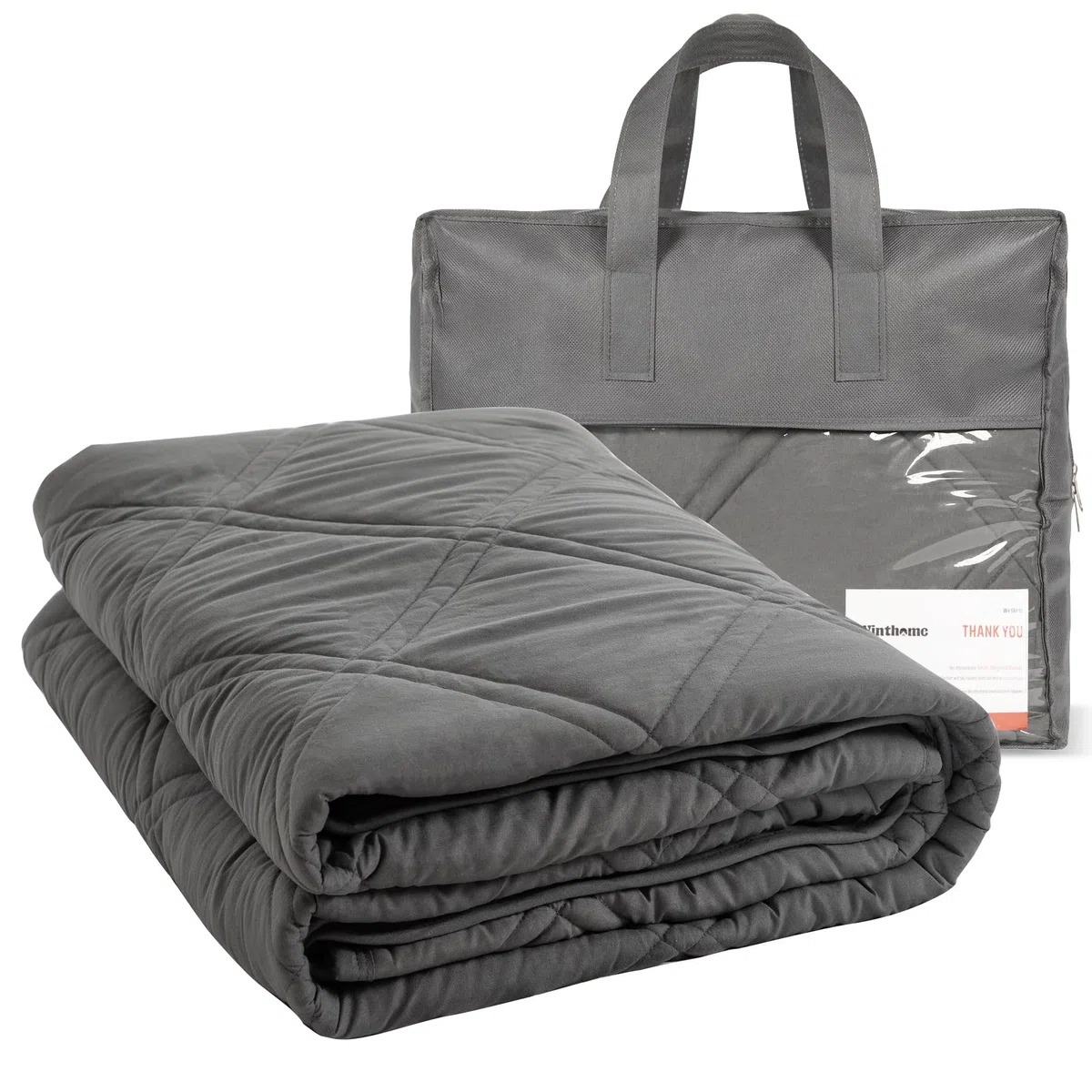 Winthome Coperta Ponderata con Copripiumino 150x205cm 10.4kg, Weighted Blanket Anxiety, Coperta Antistress per Sonno Profondo e Migliore Recupero, Heavy Blanket Accogliente Adulto (Grigio)