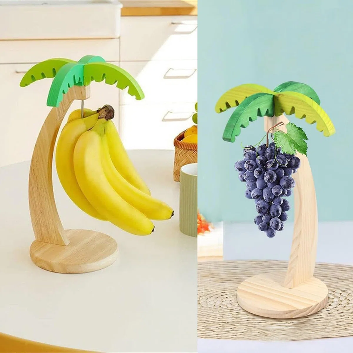 Supporto per Banana con Gancio in Acciaio Inossidabile Resistente, Supporto per Banane in Legno per Mantenere Fresche le Banane, Portabanane Legno, per Conservare la Frutta a Casa