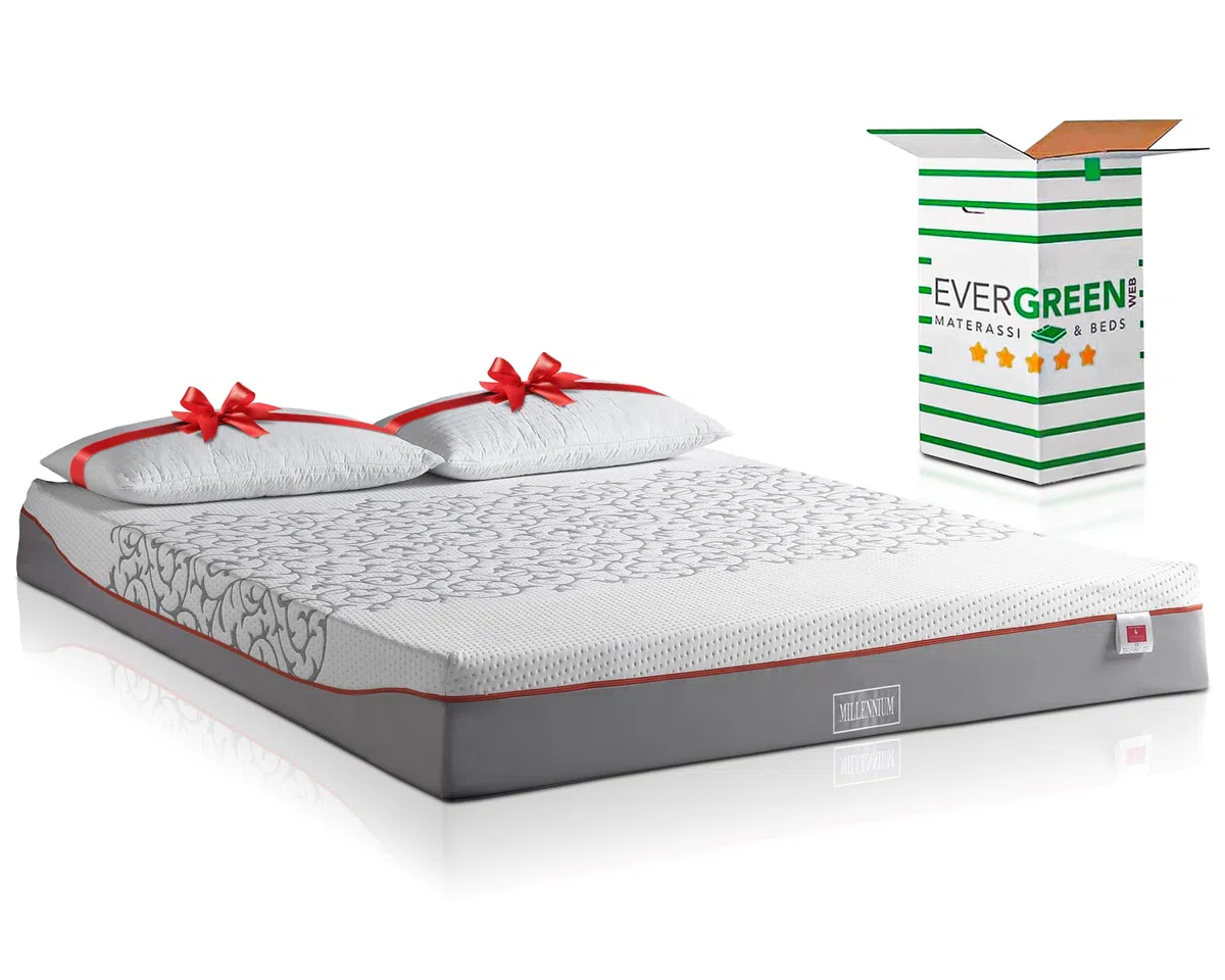 EVERGREENWEB - Miglior Materasso Matrimoniale 140x200 Alto 20 cm MEMORY FOAM DISPOSITIVO MEDICO Ortopedico MASSAGGIANTE con Coppia Cuscini Letto, Rivestimento SFODERABILE Lavabile Tessuto ANALLERGICO