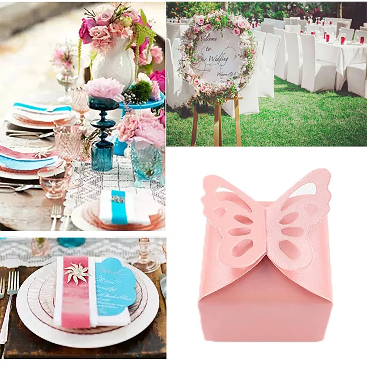 Scatole Bomboniere Farfalla, 50 PCS Carta Perlata Scatola per Caramelle Rosa, Scatole Regalo Rosa,Portaconfetti Scatola per Baby Shower, Compleanno, Matrimonio, Natale, Feste Decorazione da Tavola