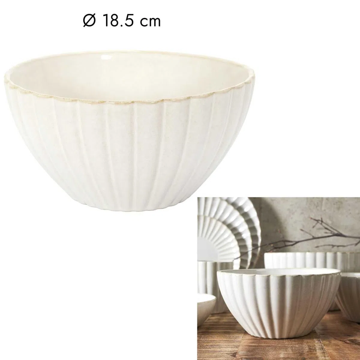 Home Deco Factory, KA0411, Elegante insalatiera in Ceramica, Ideale per insalate e Frutta, Design Raffinato e Colore Beige, Facile da Pulire, Diametro 18,5 cm, Beige