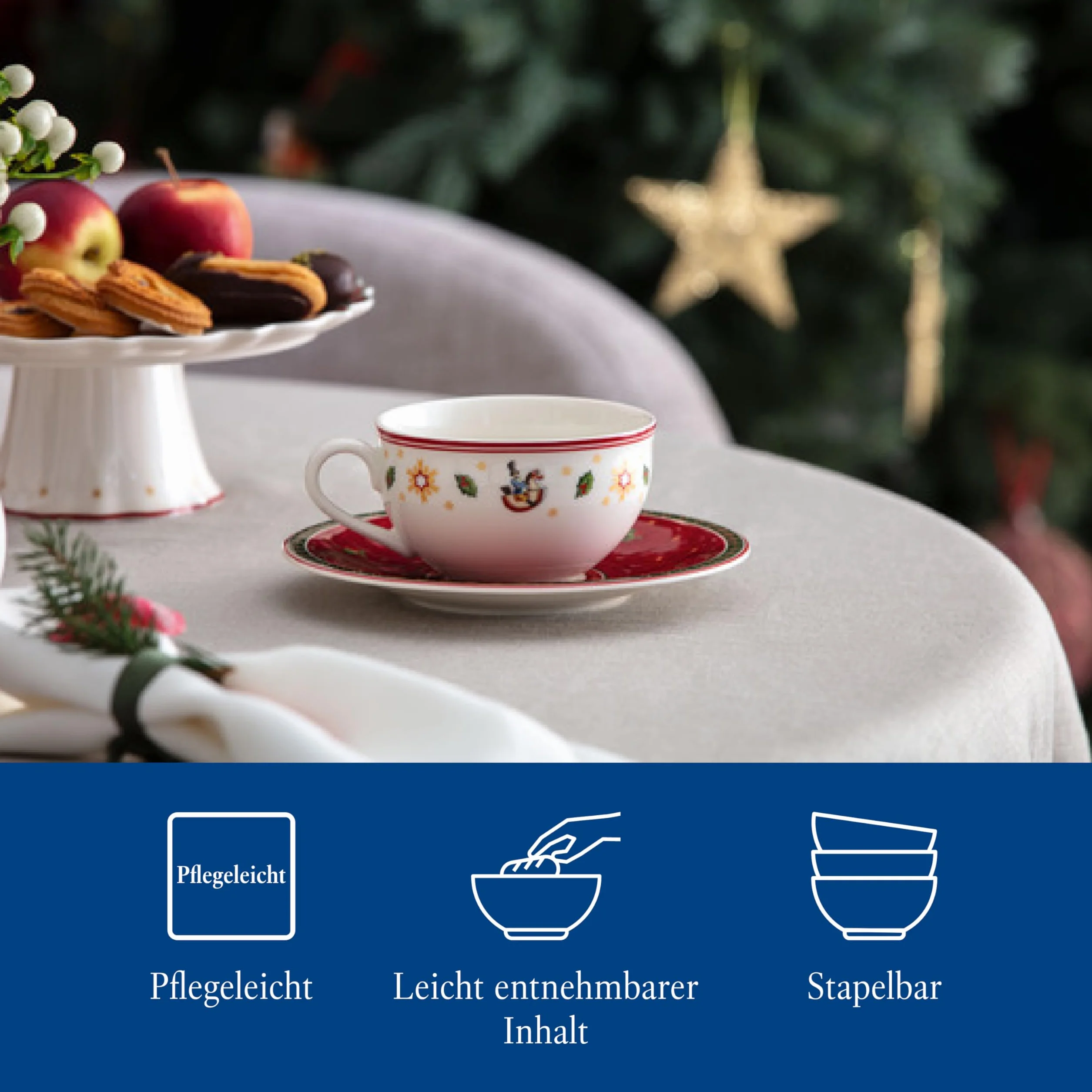 Villeroy & Boch – Toy's Delight Specials piattino, piattino per tazze da caffè, piccolo piatto in porcellana con motivo natalizio, 16,7 cm Ø, lavabile in lavastoviglie, utilizzabile nel microonde