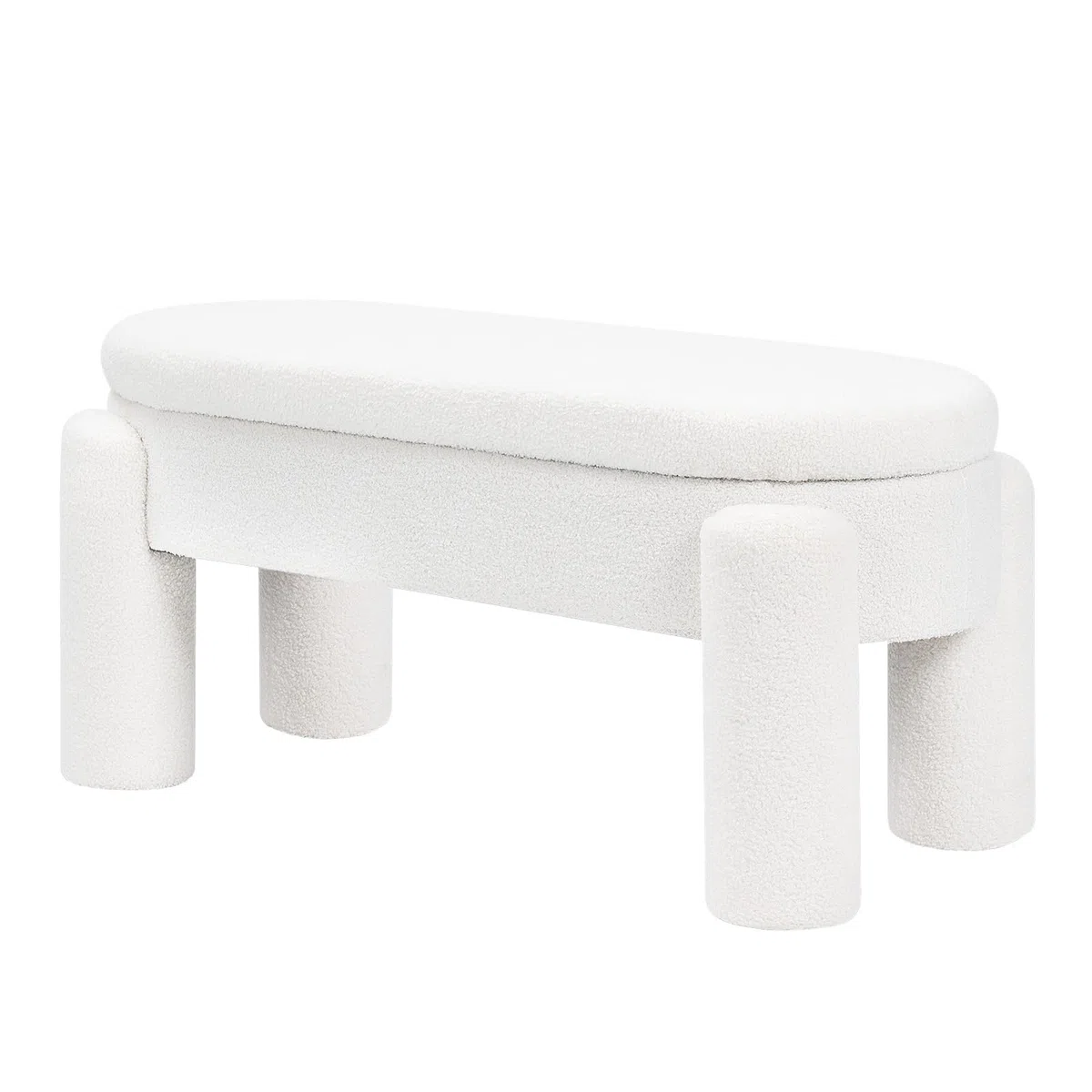 WOLTU Panca Contenitore, Panca Imbottita in Tessuto Teddy, 114x47x53 cm, Poggiapiedi Divano, per Camera da Letto, Soggiorno, Ingresso, Portata 250 kg, Moderno, Bianco