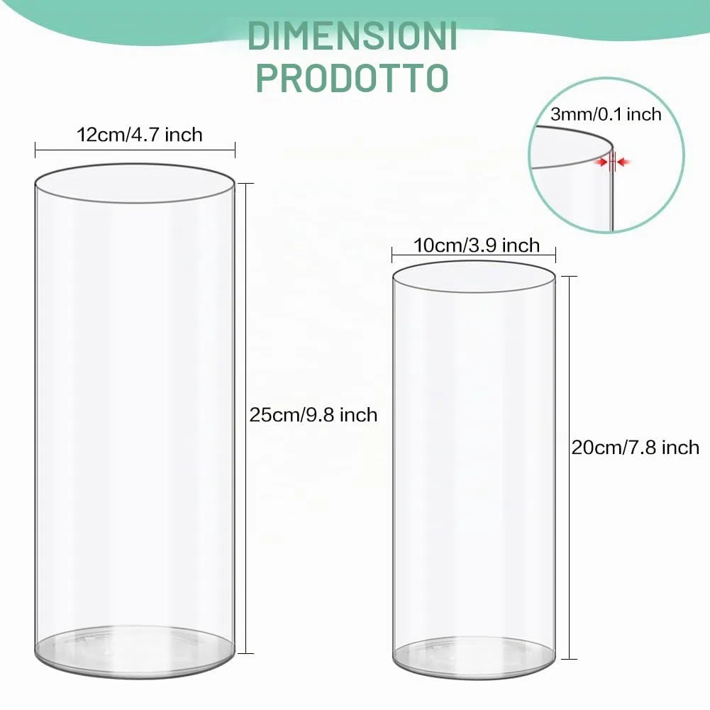 Olrla Set di 2 vasi per fiori in acrilico trasparente in plastica infrangibile per composizioni floreali, centrotavola, fai da te