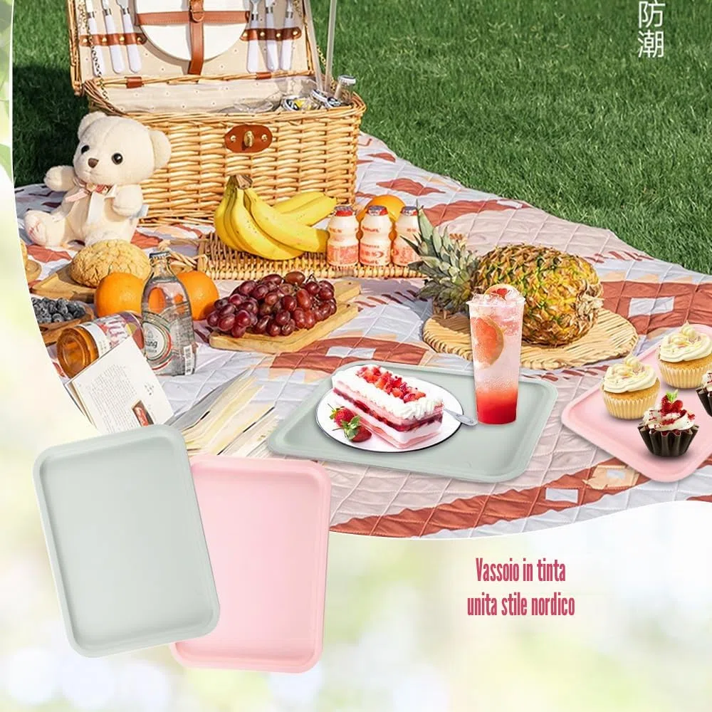 4 Vassoi Piccolo,Riutilizzabile Vassoio Plastica 24.5 x 17.5 cm,4 Colori Adatti per Ristoranti, Snack,Frutta,Dessert,Tè o Caffè