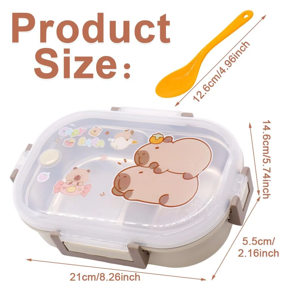 Capybara Scatole Bento, 750ml Capybara Porta Pranzo Lunch Box con Posate Schiscetta Pranzo con Scomparti Bento Box Studente Portapranzo Portatile per Picnic Scuola Uffici
