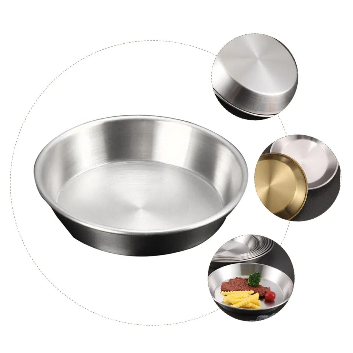Piatto Pizza in Acciaio Inossidabile Spesso 18 CM Teglia da Forno Profonda per Dolci e Torte Piatto Leggero e Resistente per Campeggio e Picnic