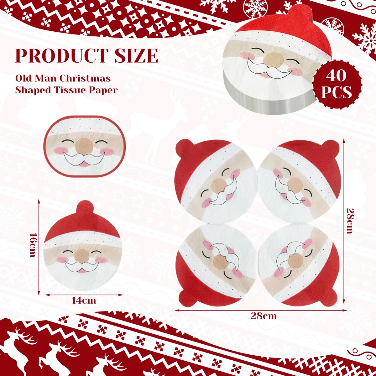 40 tovaglioli natalizi con motivo di Babbo Natale, tovaglioli rotondi, decorazioni natalizie, decorazioni per feste, carta velina