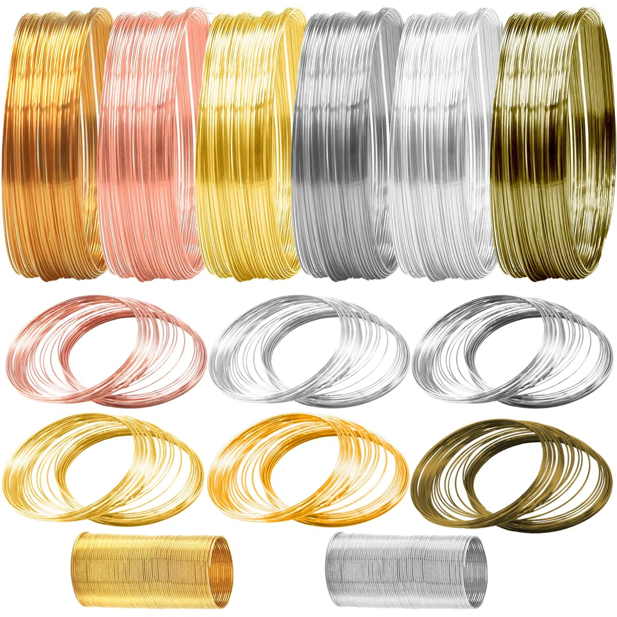 EuTengHao Fili di memoria in acciaio inox per gioielli, collane, bracciali, anelli, orecchini (6 colori x 2,7 m, 440 anelli)