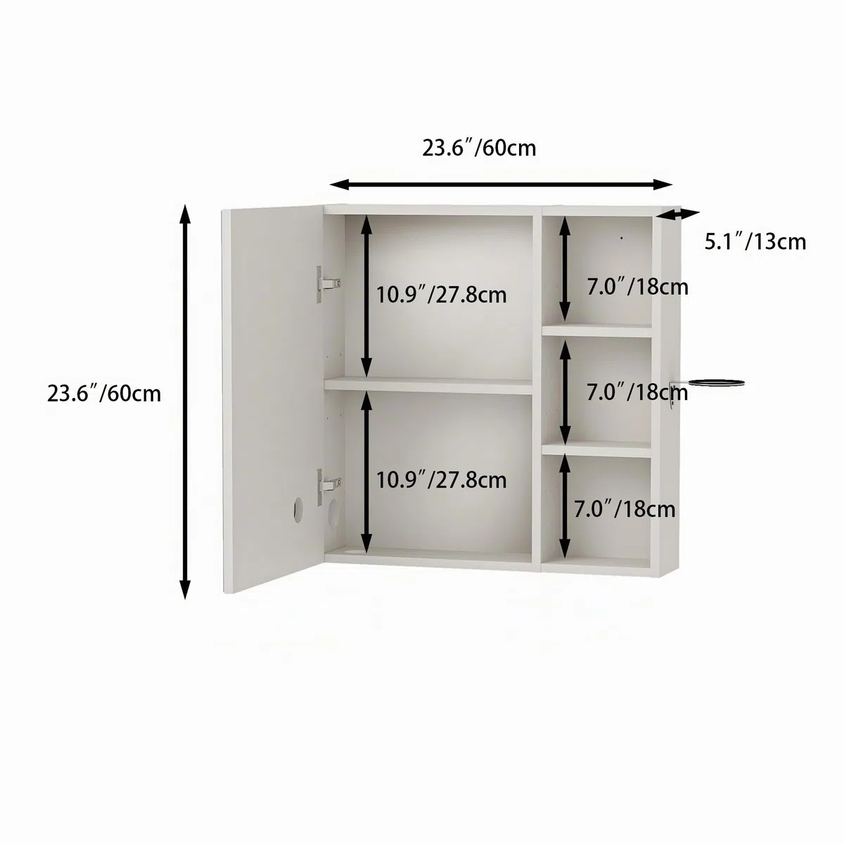 Specchio Bagno Contenitore con 3 Colori Luce, Armadio Specchio Bagno con Deumidificazione con 1 Tocco e Funzione di Memoria & con Mensola Regolabile(60x60x15 cm,Bianco)