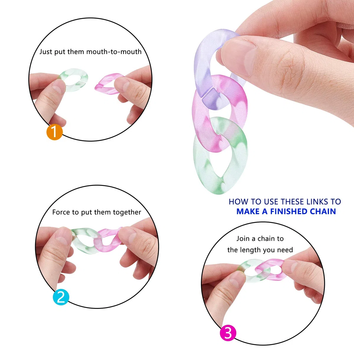 PH PandaHall 200pcs anelli di collegamento in acrilico, connettori a collegamento rapido a 10 colori per catene da borsa Collana con orecchini Gioielli Catena per occhiali Artigianato fai da te