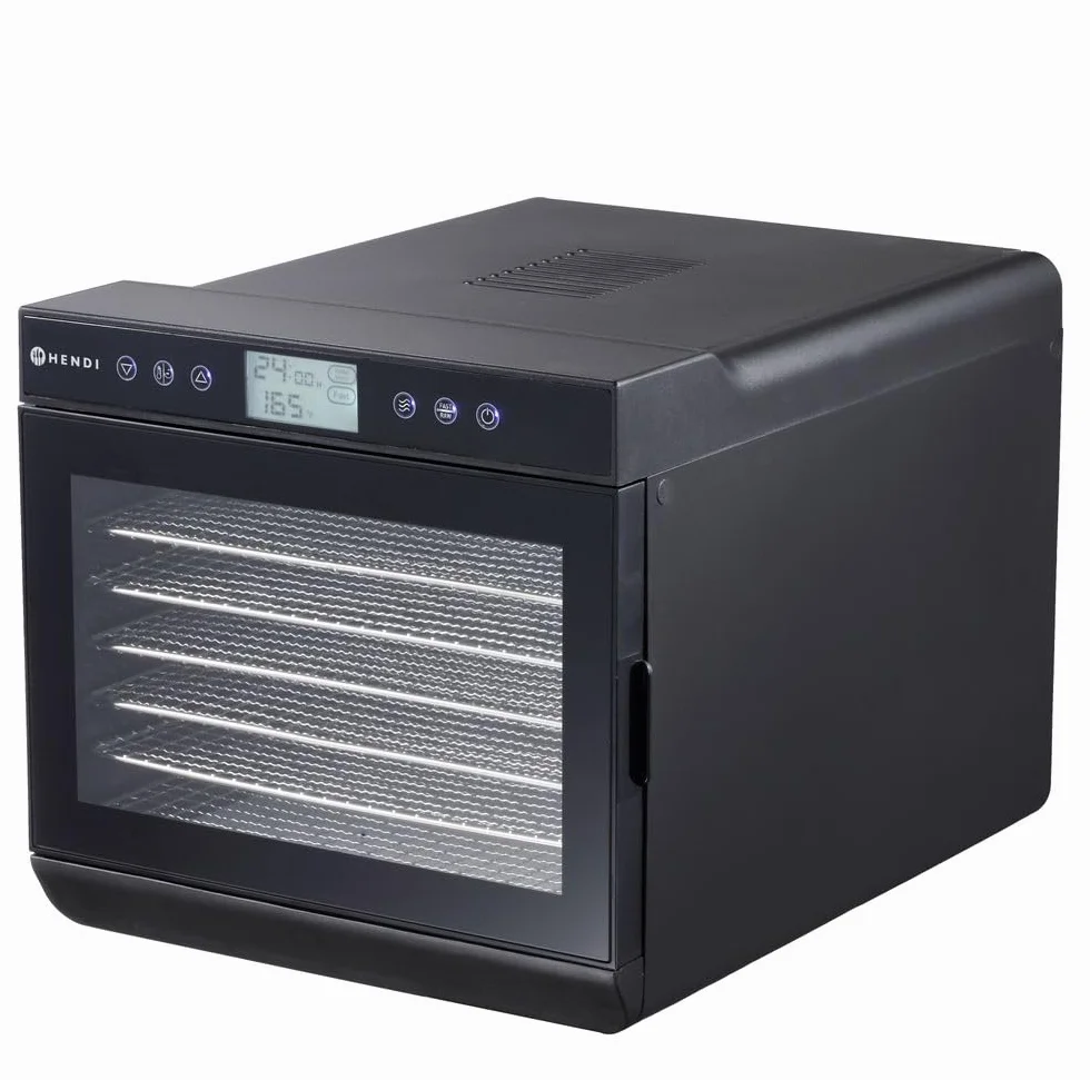 HENDI Essiccatore alimentare, con 7 vassoi, disidratatore elettrico per frutta e verdura, 24 ore timer, temperatura regolabile 35°-70°C, 230V, 500W, 345x450x(H)315mm, acciaio inox, PP