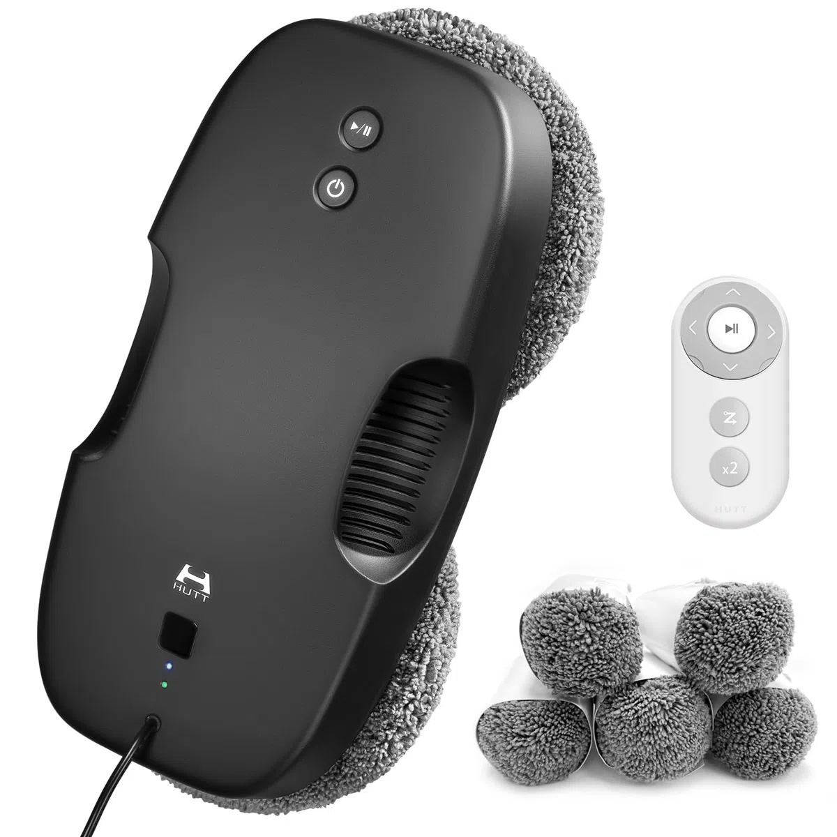 HUTT DDC5 Robot Lavavetri Finestre 3800Pa, Robot Lava Vetri Elettrico con Telecomando, per Grandi Finestre Interne/Esterne, Pareti in Marmo, Ceramica, con 12pcs Panno, Nero