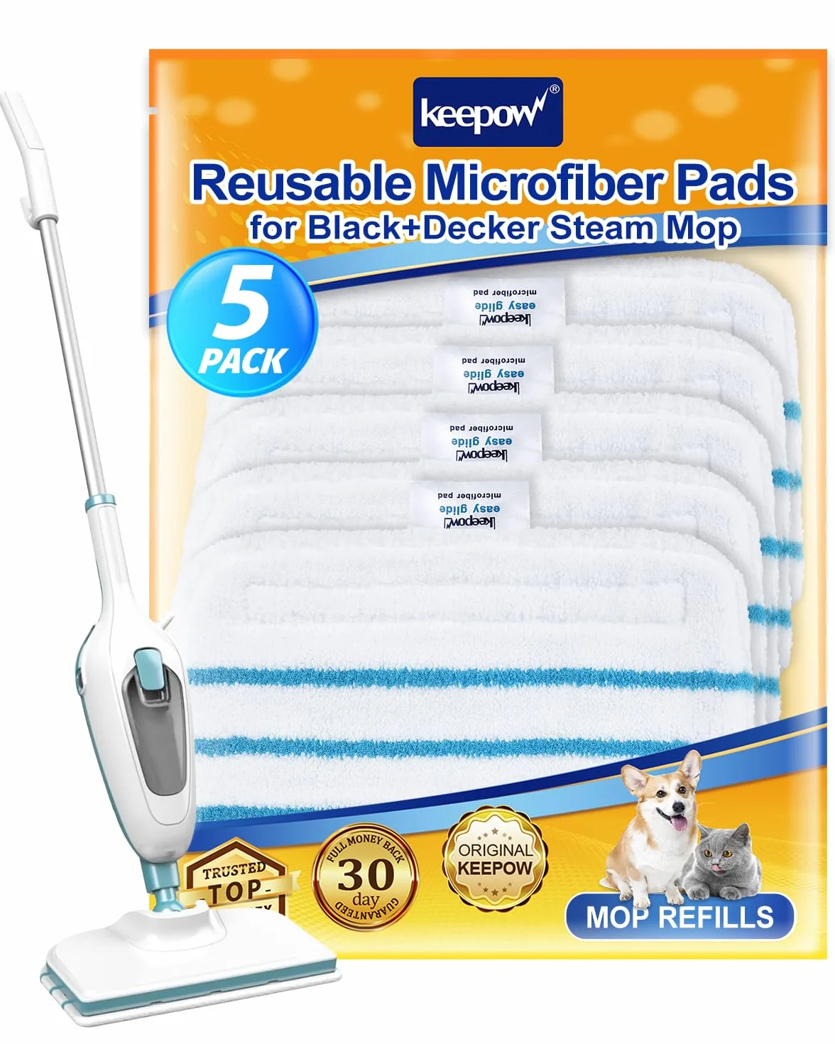 KEEPOW Panni Lavabili per Black and Decker FSM1616 per Black & Decker Steam Mop FSMP20 Panno Rettangolari in Microfibra, Set di 5