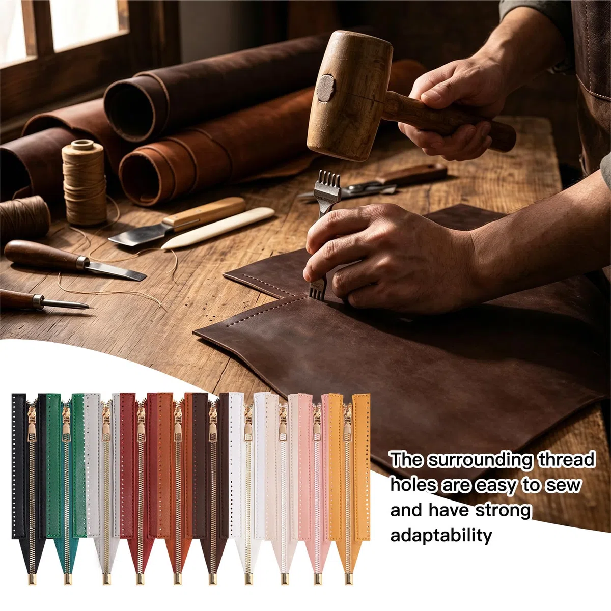 10 cerniere in pelle per uncinetto, in pelle PU, con foro, cerniera con fori per uncinetto, per fai da te, portafogli, cucito, progetti artigianali, 10 colori
