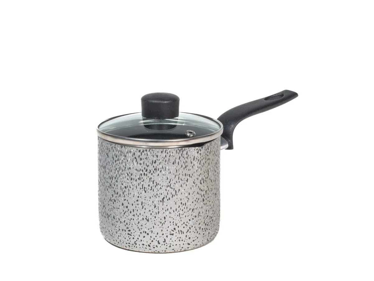 Home Salt Npepper Bollilatte in Alluminio con Rivestimento Antiaderente, Coperchio in Vetro, 12cm