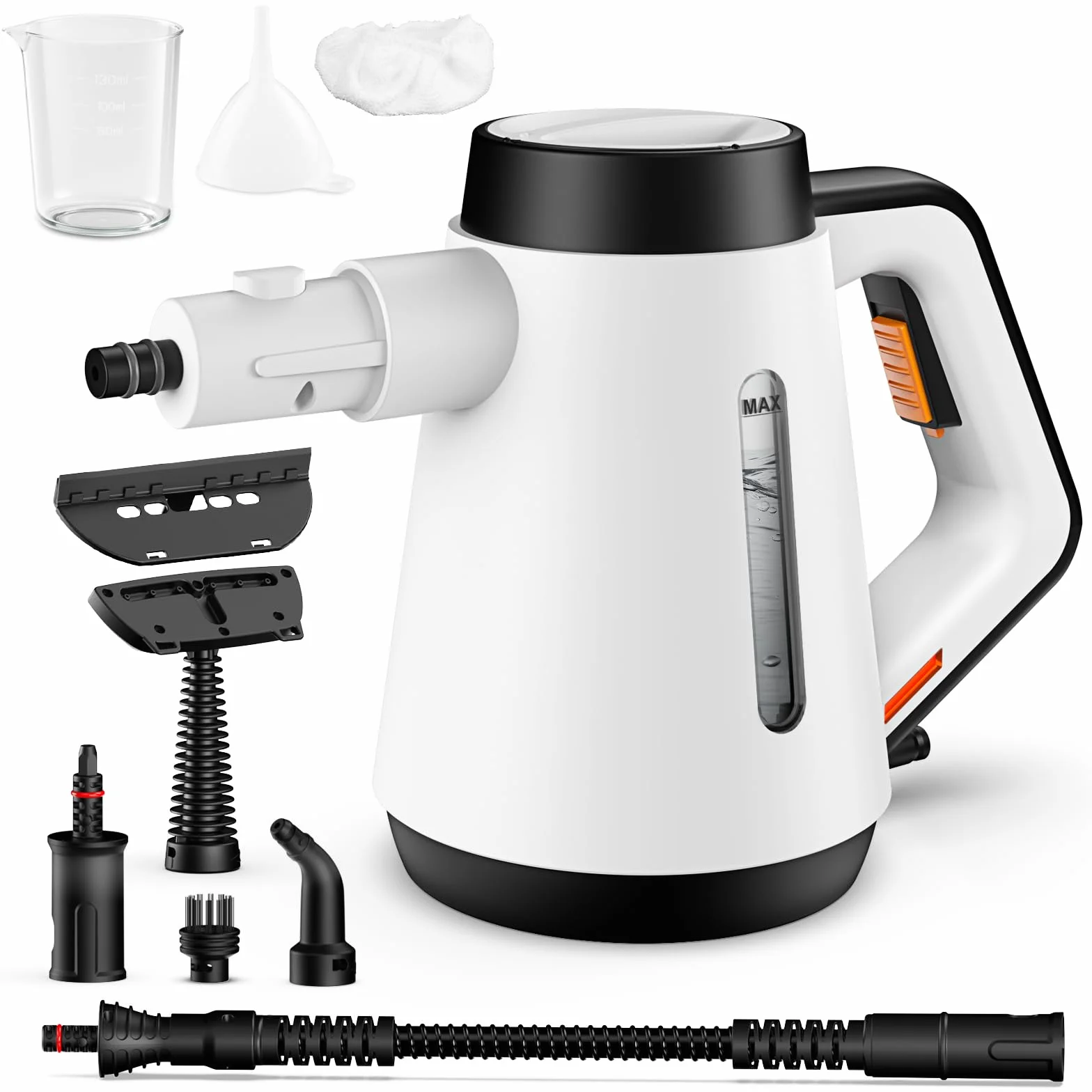 Fippesax Pulitore a vapore, pulitore a vapore multiuso pressurizzato da 400 ml, calore istantaneo da 15 secondi, con 9 accessori, pulitore a vapore da 1200W (bianco)