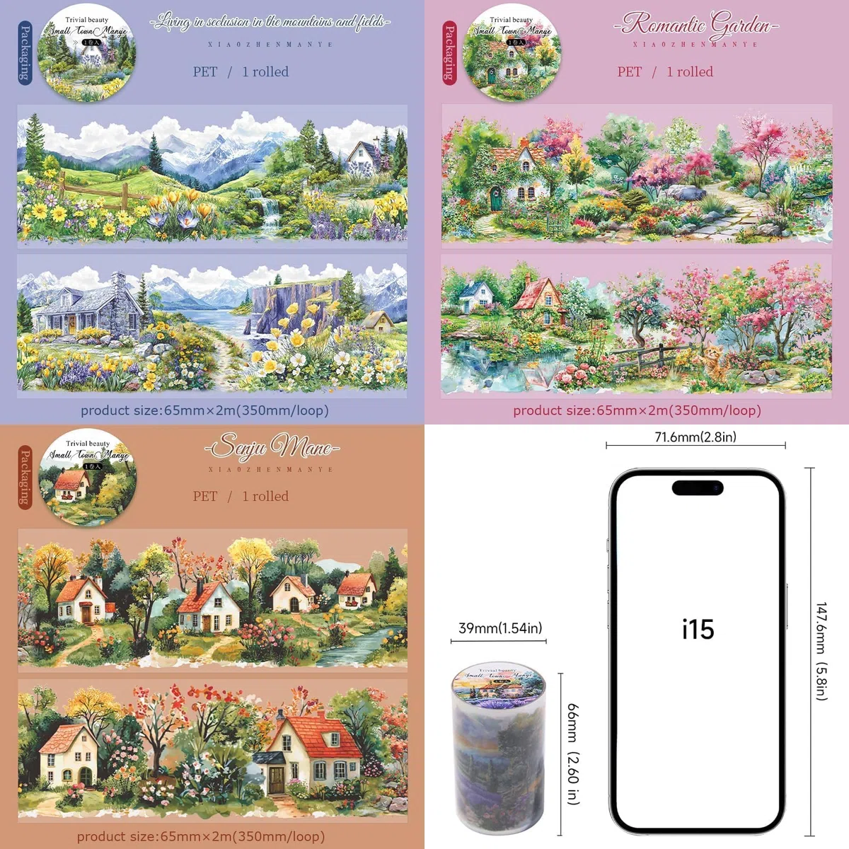 3 Volumi Scrapbook Set di Adesivi,Washi Nastro PET Adesivi,Scrapbook Accessori Set Per la Decorazione Estetica Scrapbooking, Diario (Small Town 1)