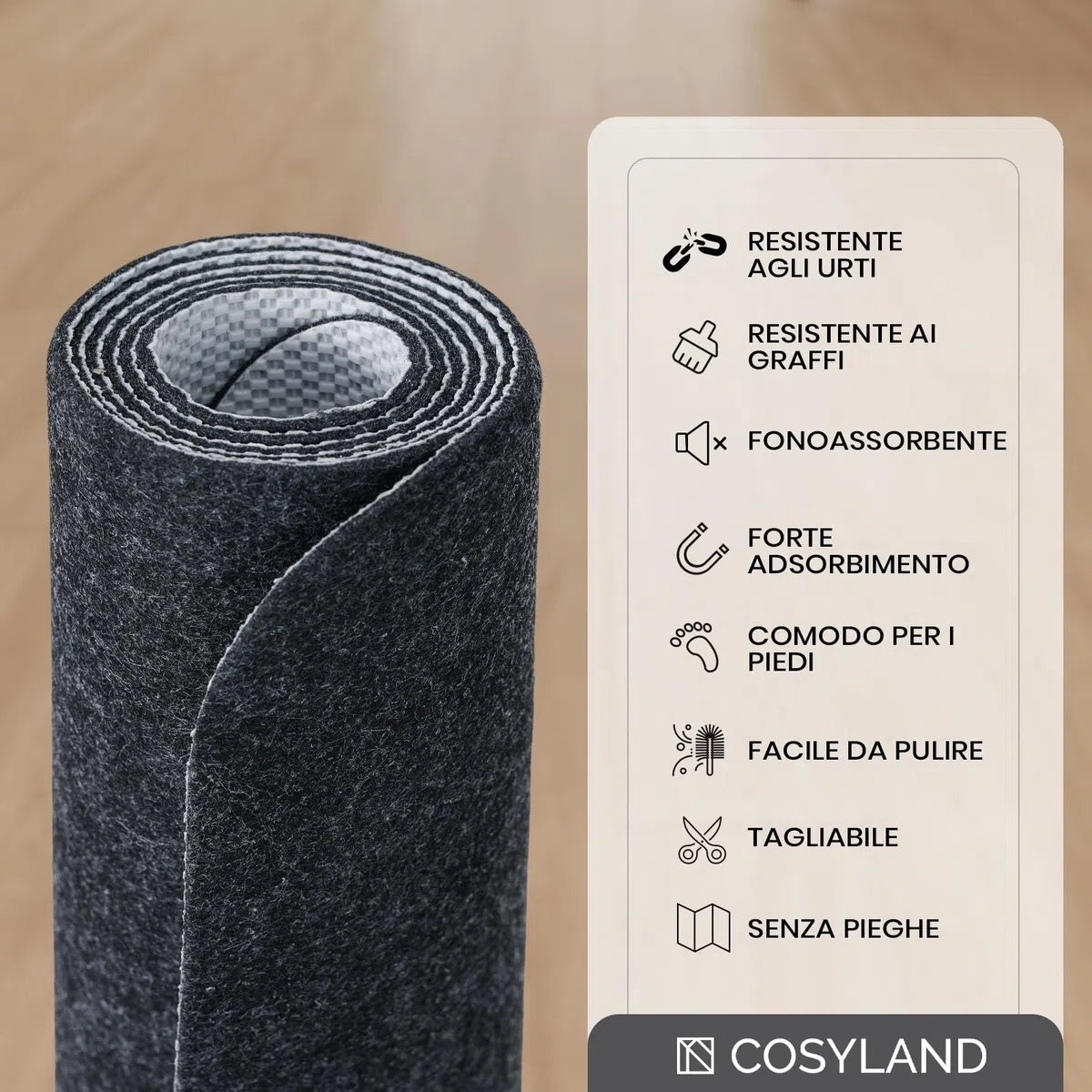 COSYLAND Tappeto sedia ufficio 90x120 cm - Tappeto sedia gaming antiscivolo, Tappeto per sedia con ruote, protezione pavimento per parquet, ideale per pavimenti duri (Grigio Classico)