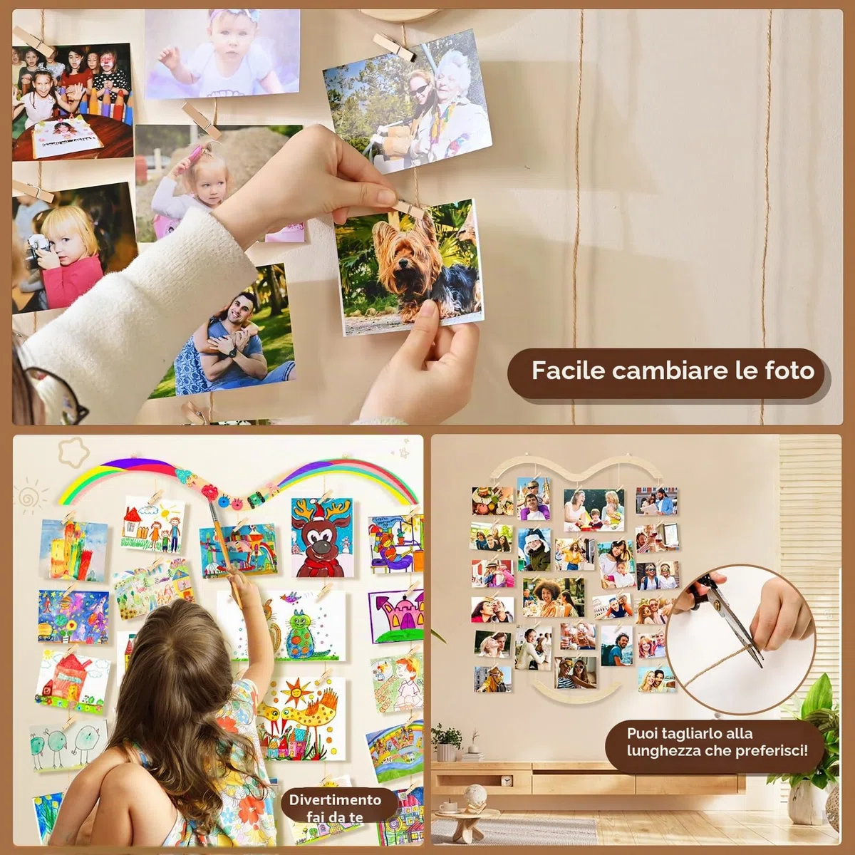 Uping Portafoto da Parete Multiplo Cornici Foto Multiple da Parete Porta Foto con Mollette Appendi Foto Bacheca Foto Fai da te Decorazioni Casa