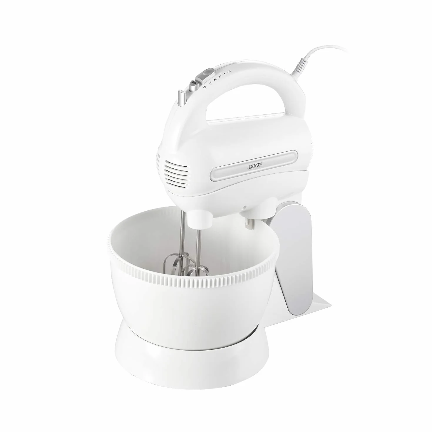 CAMRY CR 4213 - Frullatore a mano con ciotola per miscelazione, 600 W, 5 velocità, con supporto per impastare e gancio per mescolare, in acciaio INOX, con miscelatore elettrico