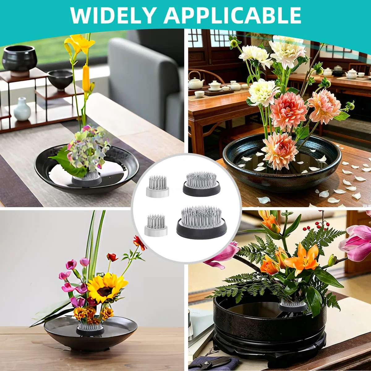Supporto rotondo per composizioni floreali, 4 pezzi Kenzan in acciaio inox rana di fiori con base antiscivolo per Ikebana, ideale per decorazione della casa, salone, tè fiorista giardino