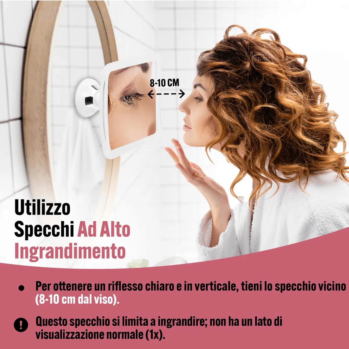 Mirrorvana Specchio ingranditore 10X per trucco con ventosa - specchio per ingrandimento portatile per truccarsi senza luce, magnifying makeup mirror - 16cm x 16cm (Quadrato)