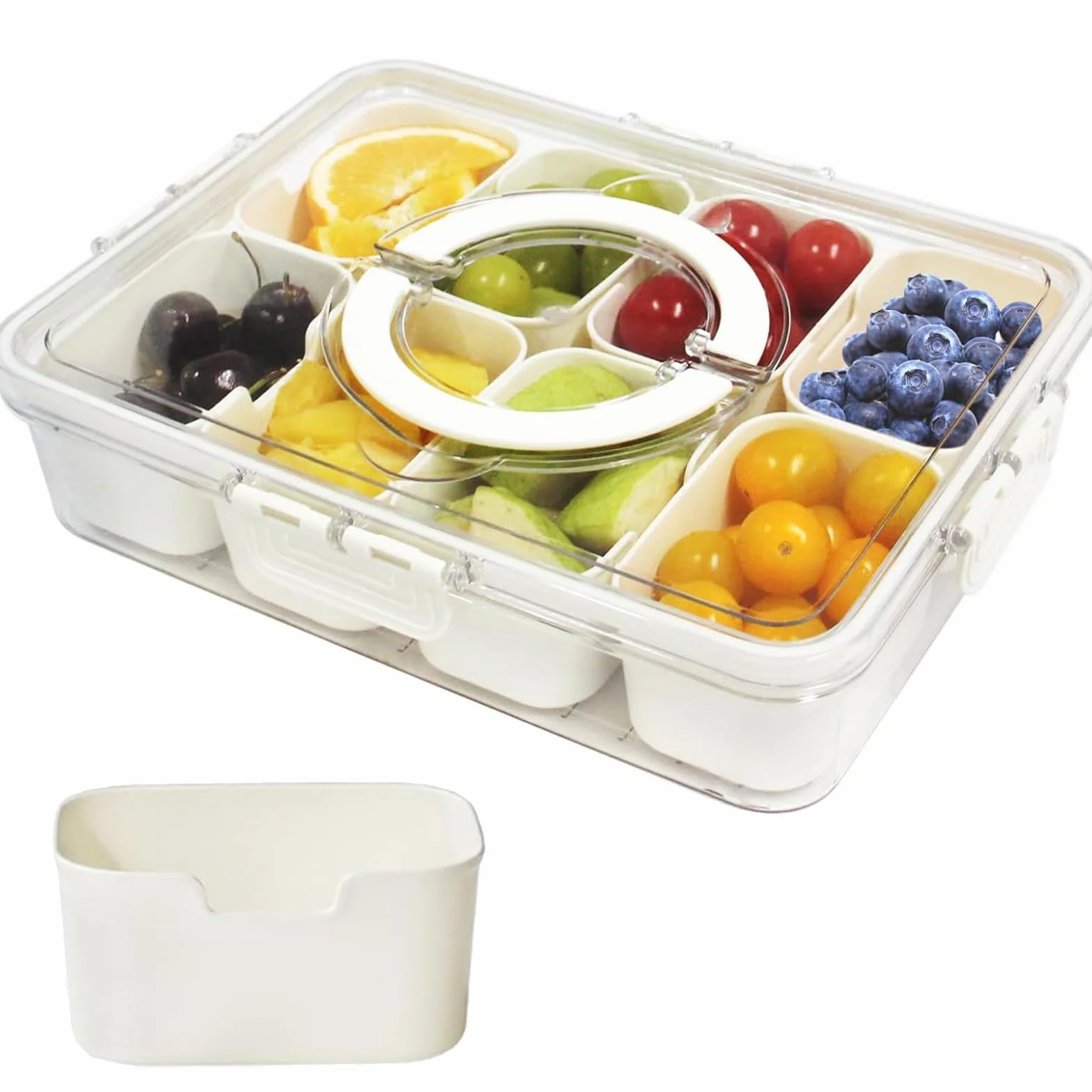 Vassoio Portata Diviso con Coperchio e Maniglia, Contenitore Portatile per Alimenti, Piatti Snack, 8 Scomparti Rimovibili per Feste,Organizer Riutilizzabile per Antipasti,Verdure,Caramelle,Frutta,Noci