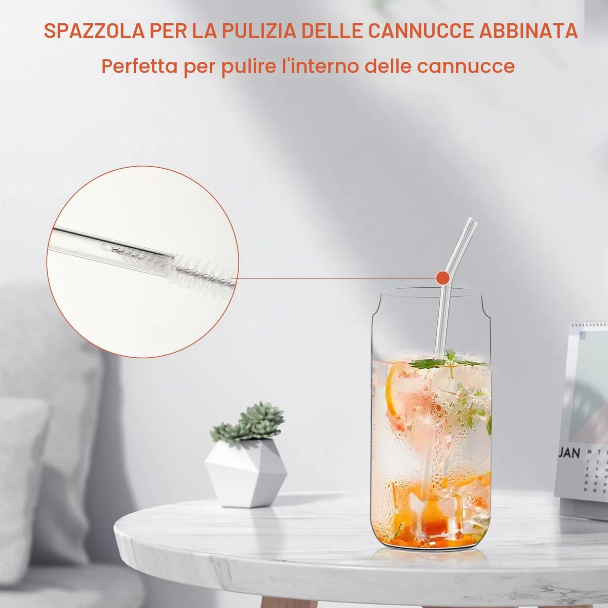 KITDAHOM 3 Bicchieri in Vetro con Cannuccia - Bicchiere con Cannuccia, 550 ml, Coperchio in Bambù, Canna e Spazzola, Vetro Borosilicato, per Caffè Freddo, Cocktail e Whisky