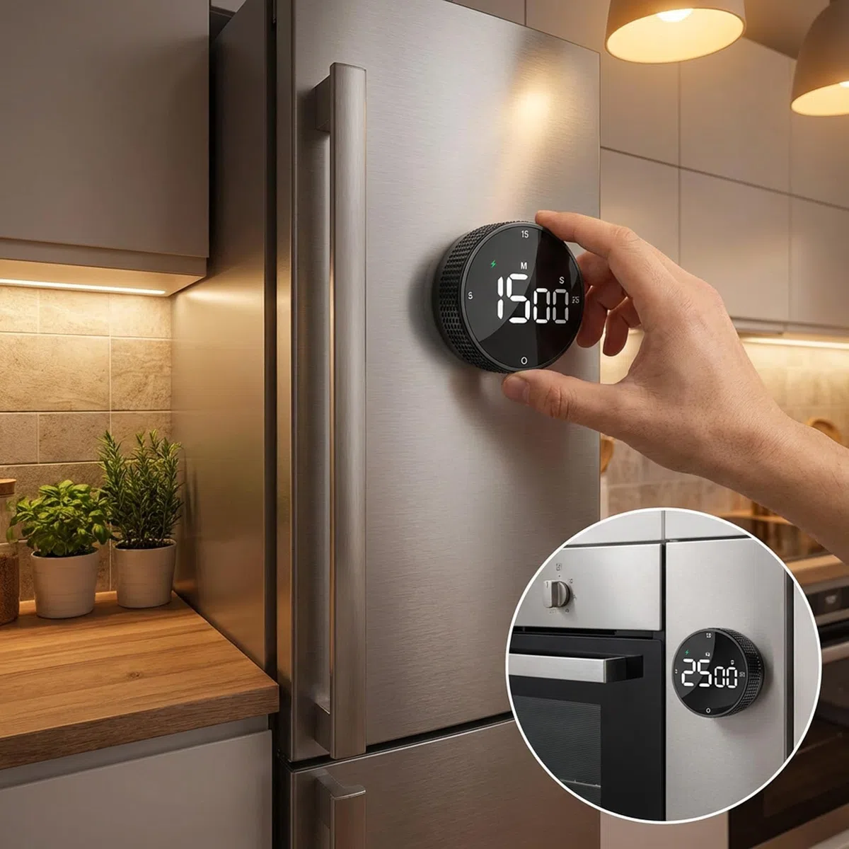 Timer da cucina digitale magnetico ricaricabile con grande schermo LED, allarme forte, 3 impostazioni predefinite (5/15/25 min), 3 livelli di volume, ideale per cucina, fitness e ufficio (nero)