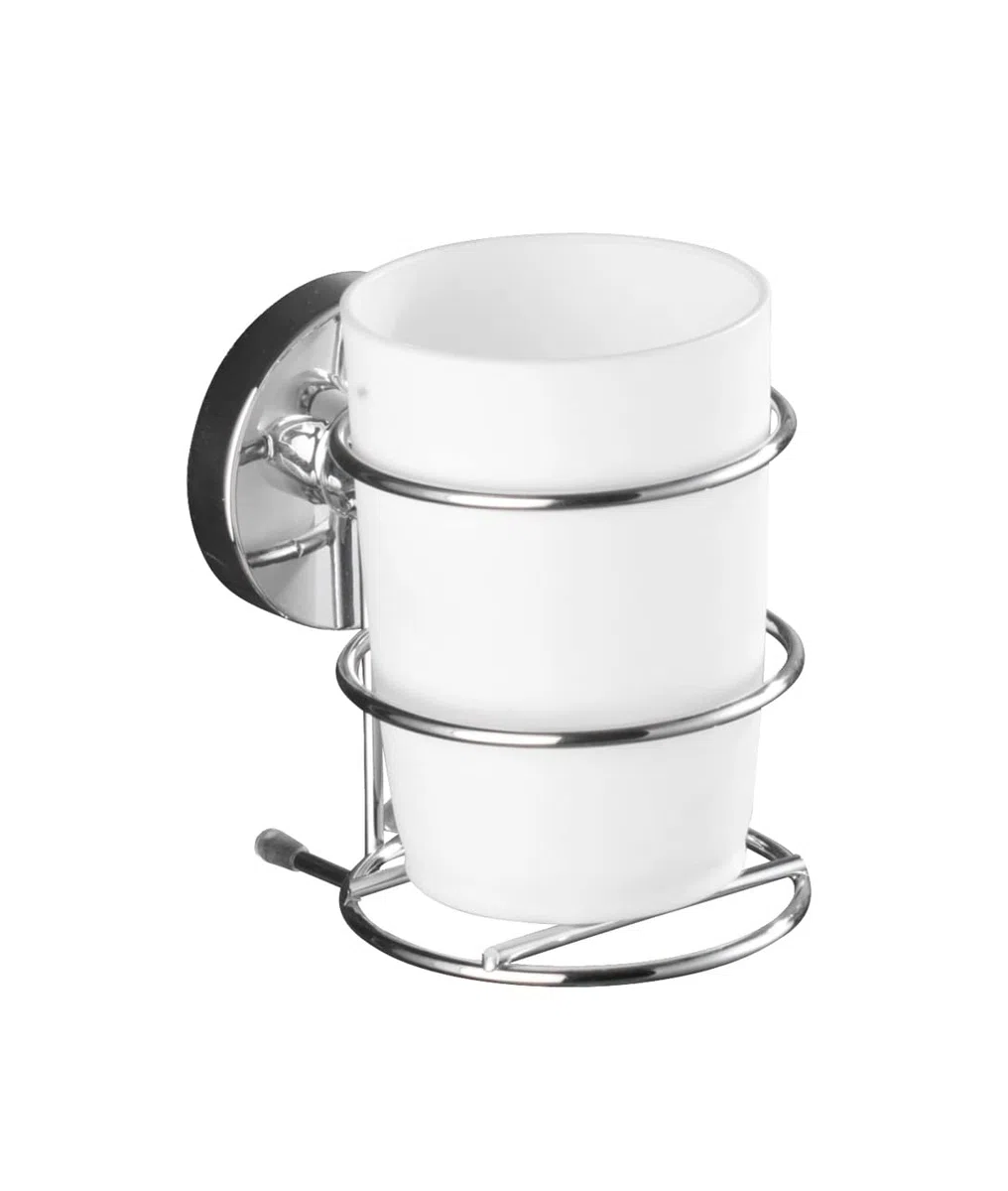 WENKO Vacuum-Loc® bicchiere portaspazzolini Milazzo - fissaggio senza trapano, Acciaio, 7.5 x 11.5 x 9.5 cm, Cromo