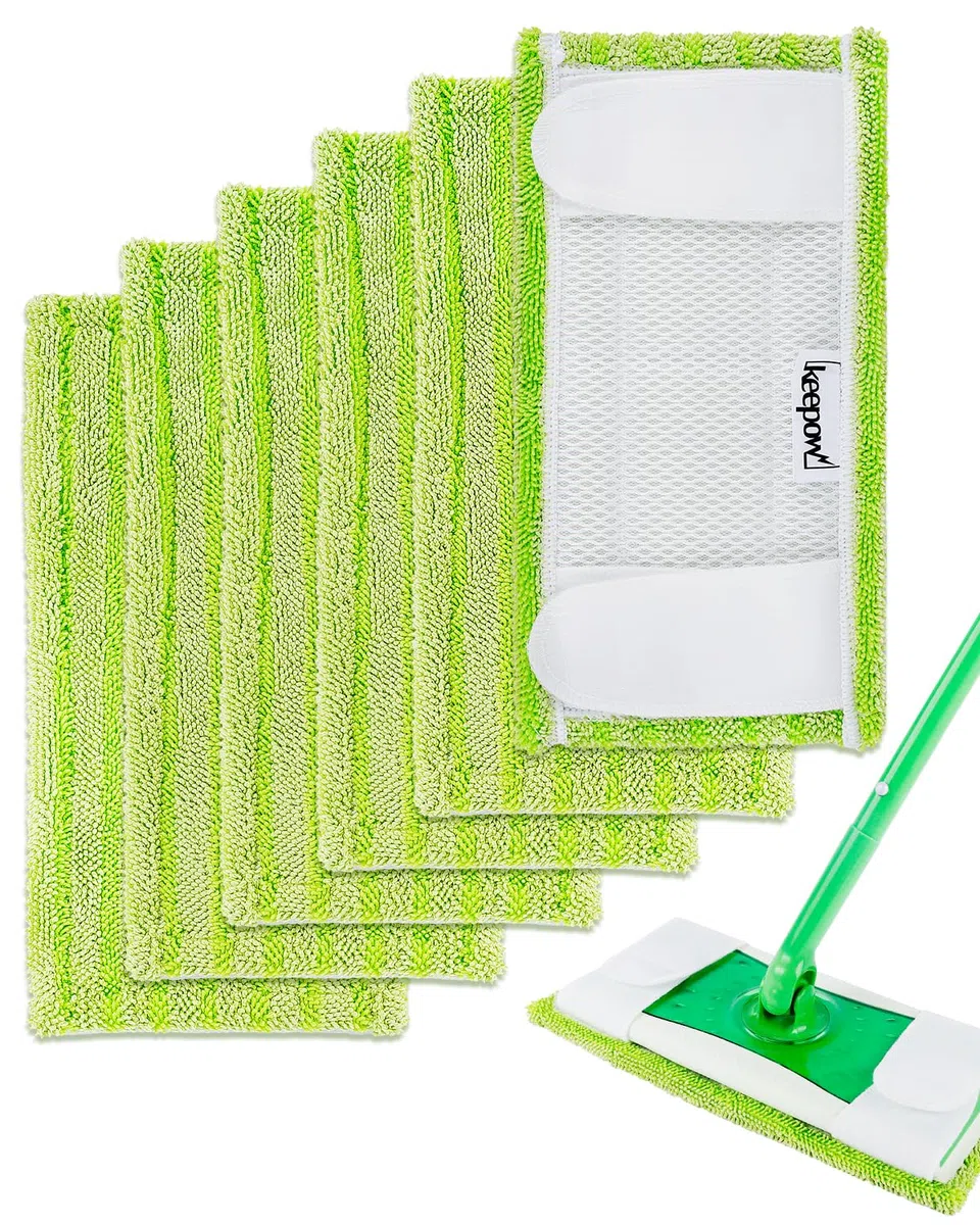 KEEPOW Panni Lavapavimenti per Swiffer Sweeper Scopa, Straccio Lavapavimenti Panni Umidi, Microfibra Lavabili Pavimenti, 6 Pezzi