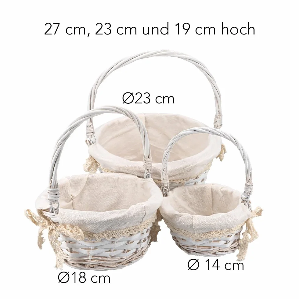 Ideen mit Herz Cesto di vimini | Cesto in legno con tessuto | Confezione regalo | Decorazione | 3 misure | Shabby Chic | Cesto di fiori (bianco)