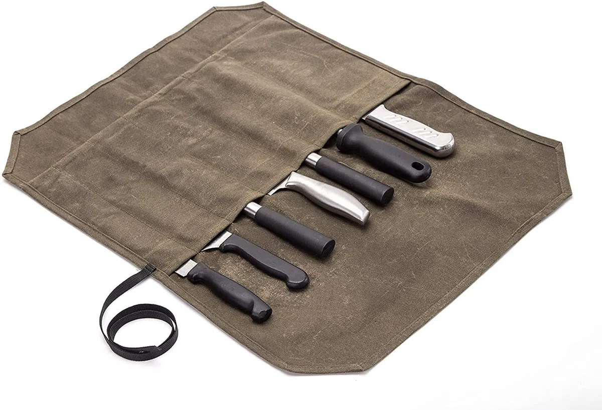 JURONG - Borsa per coltelli da chef a 7 scomparti, custodia per coltelli da chef in tela cerata, borsa per utensili da cucina, custodia per lame