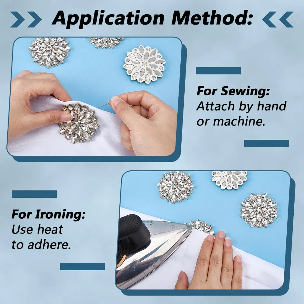 FINGERINSPIRE 4 Pz Applique Floreale in Strass di Vetro da 55mm di Diametro da Stirare e Cucire Abbellimento Fatto a Mano per Abiti da Sera, Accessori da Sposa, Decorazioni Artigianali Fai da Te