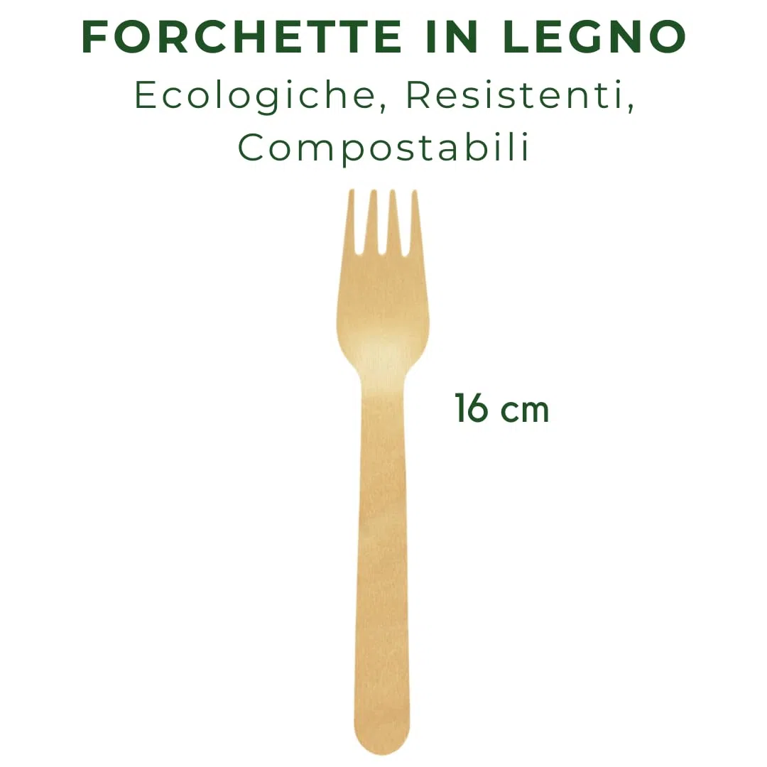 Forchette in Legno di Betulla - Biodegradabili e Compostabili - Design Rustico e Resistente - Per Feste, Eventi, Catering, Ristorazione, Uso Domestico - 16cm (500)