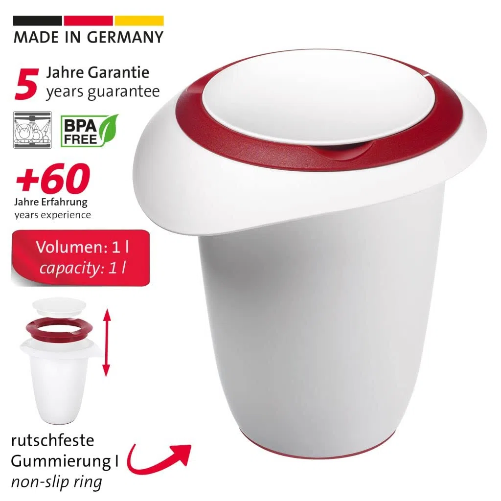 Westmark 315122E3-2 pentole con coperchio diviso, 1 l, con beccuccio, in plastica, bianco/rosso