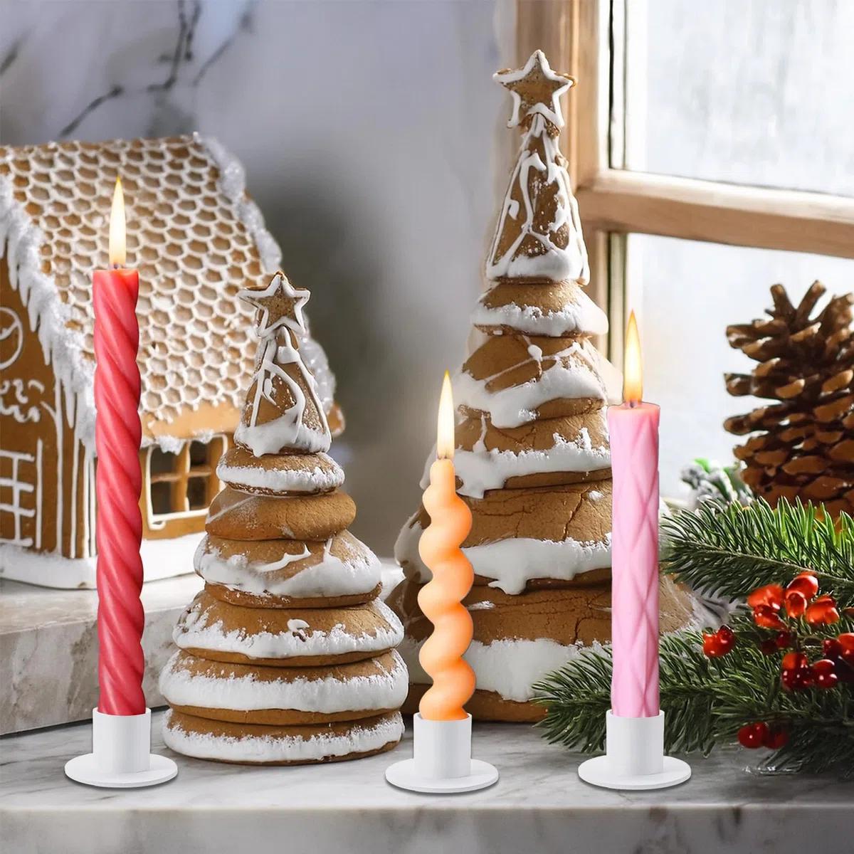 8 Pezzi Porta Candele, Portacandele da Tavolo, Rotondo Struttura Candelieri, Per Matrimonio, Cena a Lume di, Matrimonio, Feste, Centrotavola (Bianco)